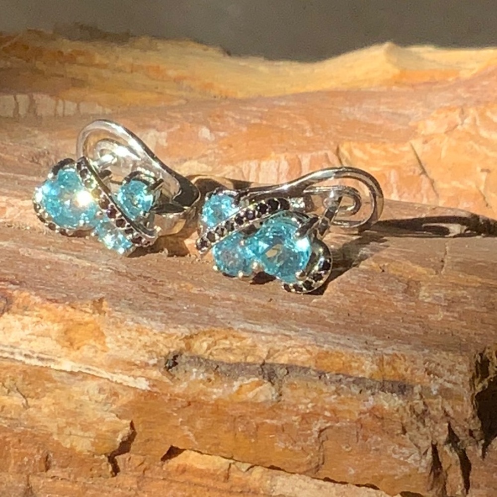 NEON BLUE APATITE AND SPINEL 925 STERLING SILVER EARRINGS